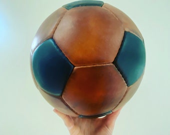 Retro football with stand / 32 panel leather football /Gift for men / soccer ball /  football / vintage sports / Christmas gift / man cave