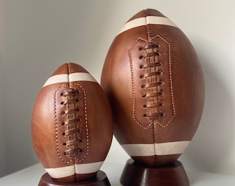 American footballs with lines - bundle / Handmade Brown Leather Vintage Style / one full sized & one mini ball / Valentine gift