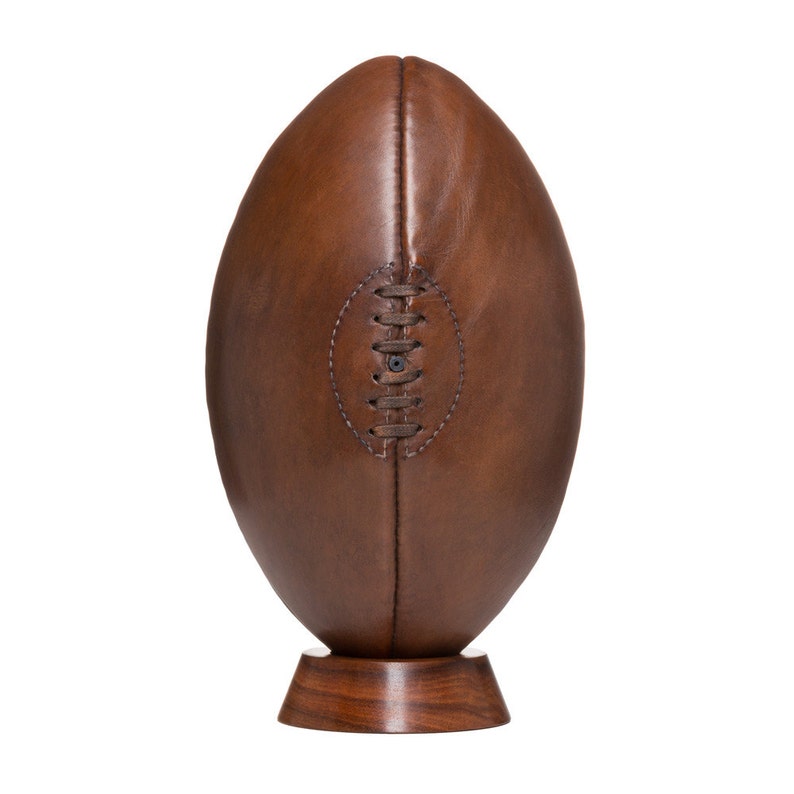 Rugby Ball with stand / vintage Leather Rugby Ball / Rugby gifts /Gift for Men / rugby gift / vintage decor / teenager gift / Valentine gift image 1