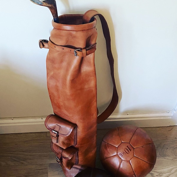 Leather Golf Bag - 9  club retro golf bag with two pockets / golf gift / gift for golfer  / gift for him / sunday golf bag