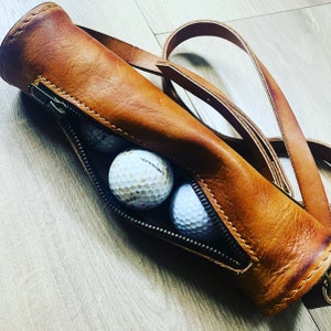 Golf ball bag / Leather bag with zip & adjustable strap / vintage sports / gift for golfers / gift for him / golfer&#39;s gift / valentine gift