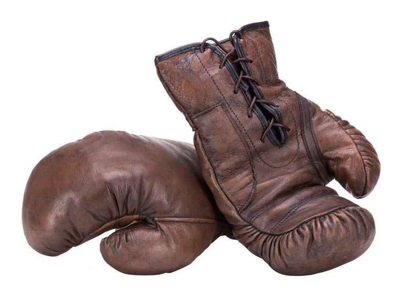 Boxing Gloves Brown leather Vintage style boxing gloves / Fathers Day gift / gift for Boxing fan / gift for men / retro prop image 2