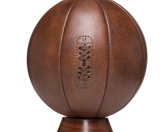 Vintage Style Leather Basketball with Display Plinth – Decorative Sports Decor