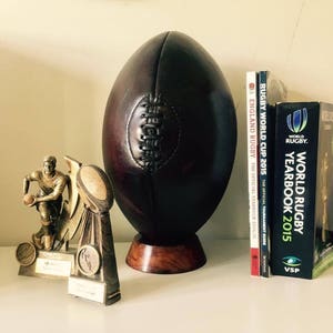 Rugby Ball with stand / vintage Leather Rugby Ball / Rugby gifts /Gift for Men / rugby gift / vintage decor / teenager gift / Valentine gift image 3