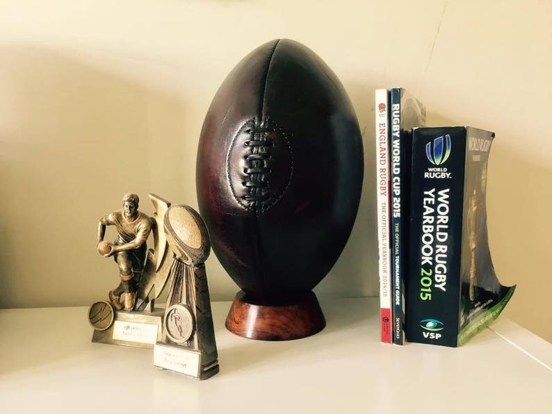 Rugby Ball with stand / vintage Leather Rugby Ball / Rugby gifts /Gift for Men / rugby gift / vintage decor / teenager gift / Valentine gift image 3