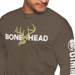 Deer Hunting Long Sleeve Shirt Hunting Gift For Man or Woman Dad Father Deer Skull  Buck Antler Gift For Man Hunting T-Shirt  - Bone Head