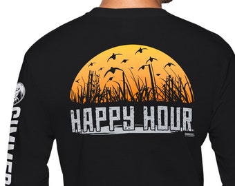 Duck Hunting Long Sleeve Shirt: Happy Hour Graphic, 100% Cotton