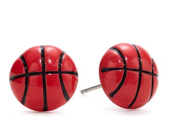 Basketball Enamel Post Earrings, Nickel Free Jewelry