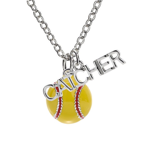 Softball Catcher  Silver Enamel  Softball Necklace  Softball Jewelry  Softball Player  Softball Mom  Softball Team  Softball Gift