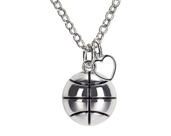 Basketball Heart Charm Necklace: Silver Tone Sports Jewelry
