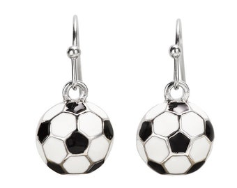 Soccer Ball Earrings, Enamel Dangle, Gift for Soccer Player
