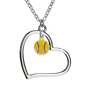 Silver Softball Necklace: Enamel Heart of Mine, Sports Jewelry
