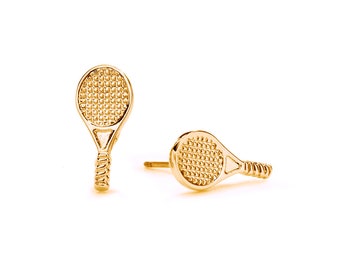 Tennis Racket Stud Post Gold Earrings Girls Mom Player Nickel Free Hypoallergenic Jewelry Team Coach Gift Ideas Minimalist Love Heart