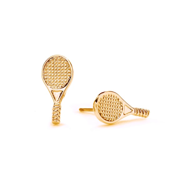 Tennis Racket Stud Post Gold Earrings Girls Mom Player Nickel Free Hypoallergenic Jewelry Team Coach Gift Ideas Minimalist Love Heart