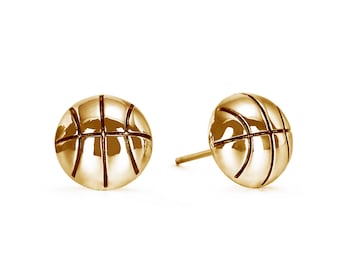 Gold Basketball Post Earrings, Non-Tarnishing Jewelry