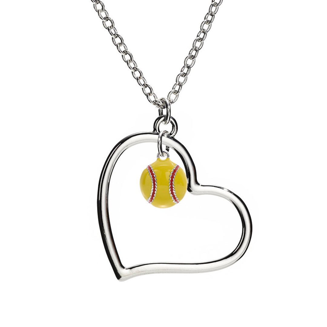 Heart of Mine Silver Enamel Softball Necklace Softball Jewelry Softball