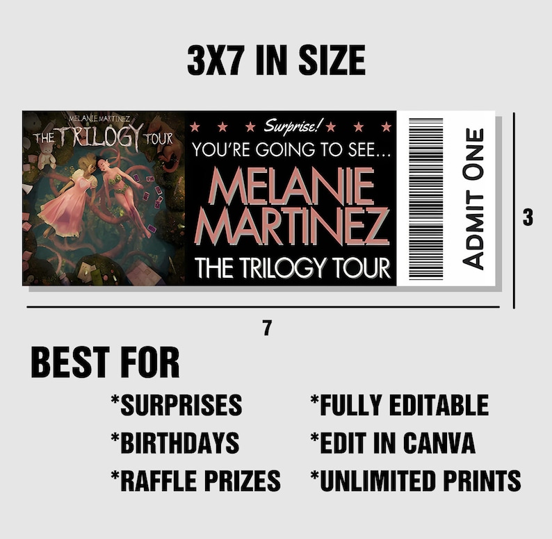 Editable Melanie Martinez Trilogy Tour Concert Ticket Stub Gift