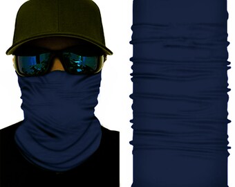 Plain Navy Face Mask - Neck Gaiter Bandana Face cover - Navy Blue Tubular Bandana Mask Biker Face Cover - Solid Navy Cloth Face Mask Uniform