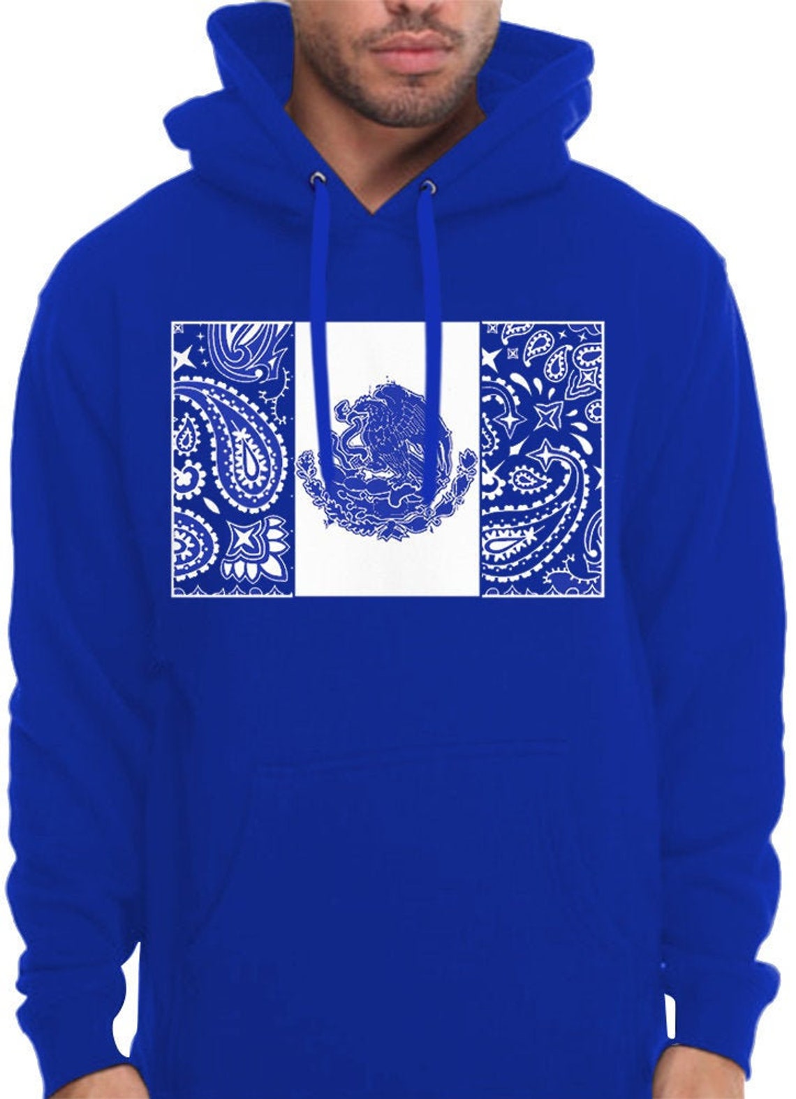 Men's Royal Blue Bandana Mexico Hoodie Mexican Flag Aztec Etsy