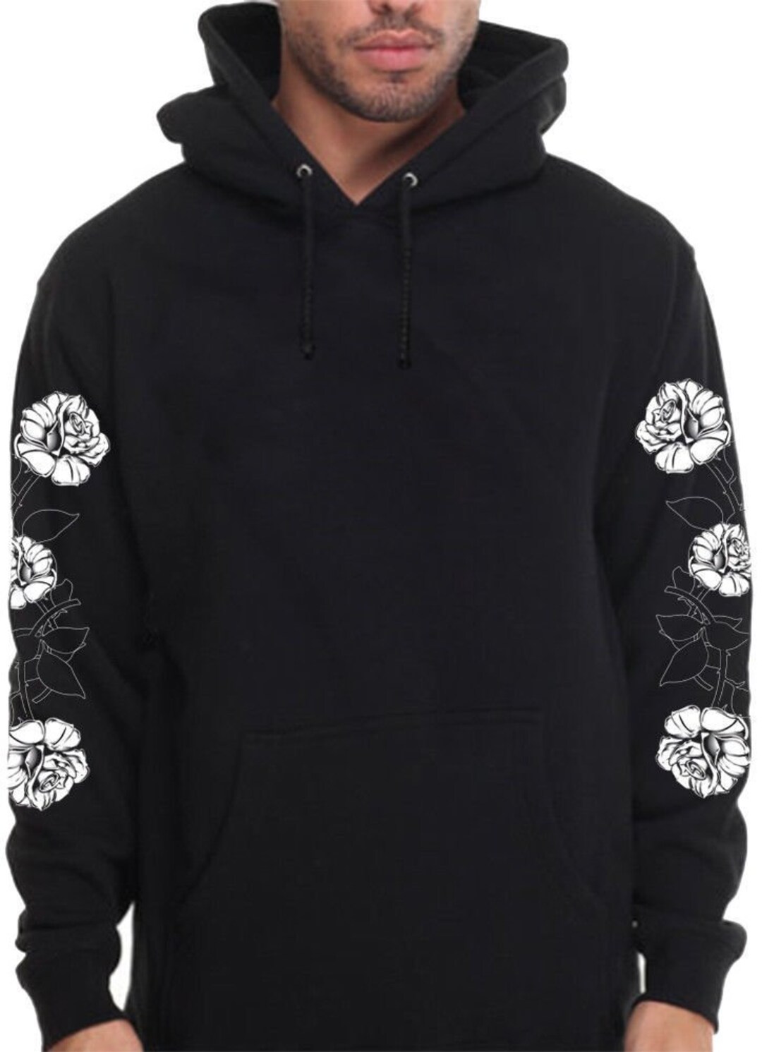 Hoodie With Roses on Sleeve White Flower Urban Wear Designer - Etsy Canada