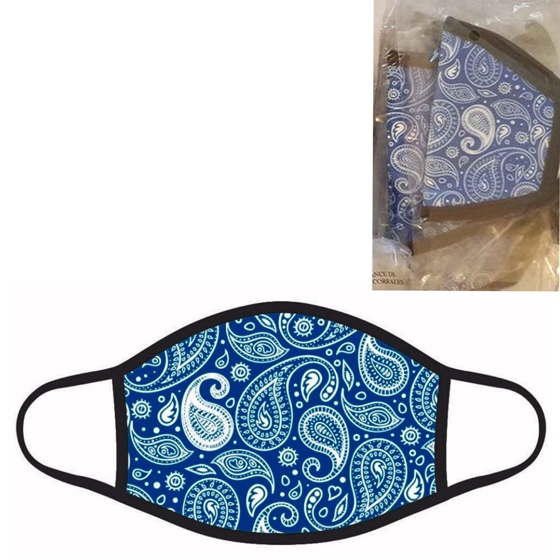 Blue Bandana FACE MASK royal Blue Bandana Paisley Print Crip Etsy