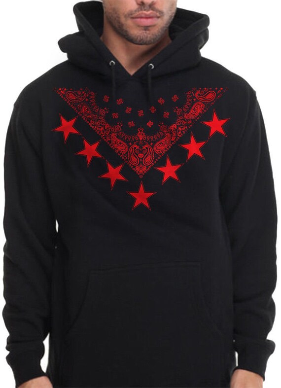 Red Bandana Star Hoodie Paisley Hip Hop urban Wear LA Blood Sweatshirt