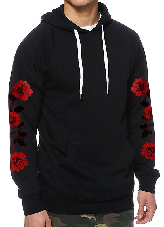 Black Designer Hoodie With Roses on Sleeves Hooded Pullover | Etsy