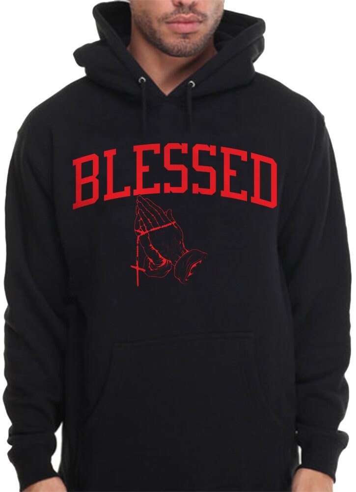 Black Red Blessed Hoodie Praying Hands 