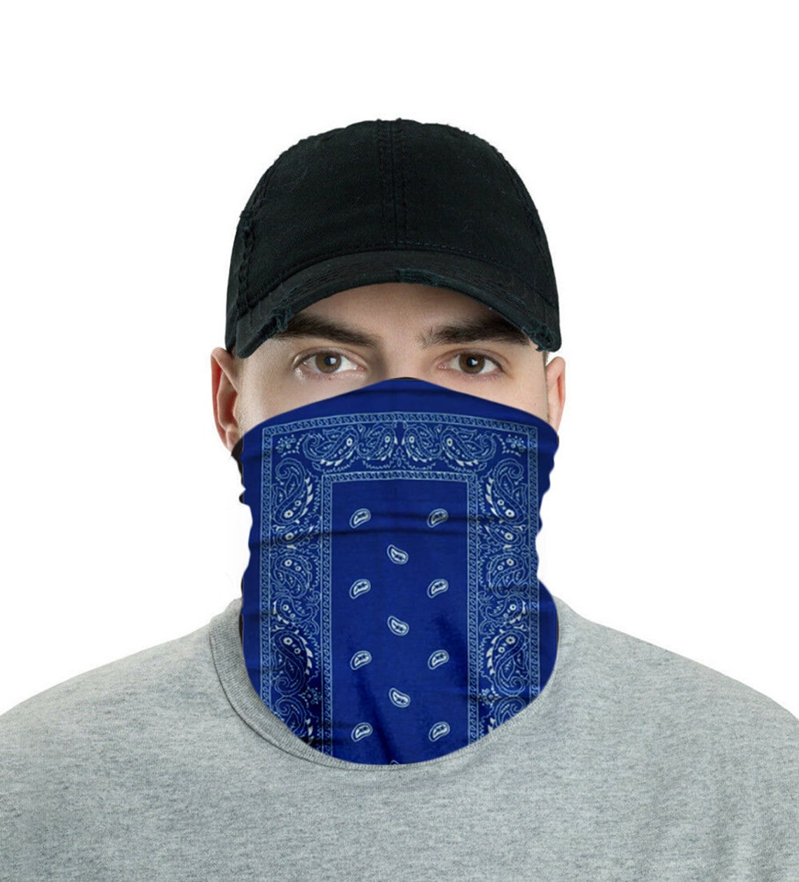 Blue Bandana Face Mask Royal Blue Paisley Print Bandana Face Etsy