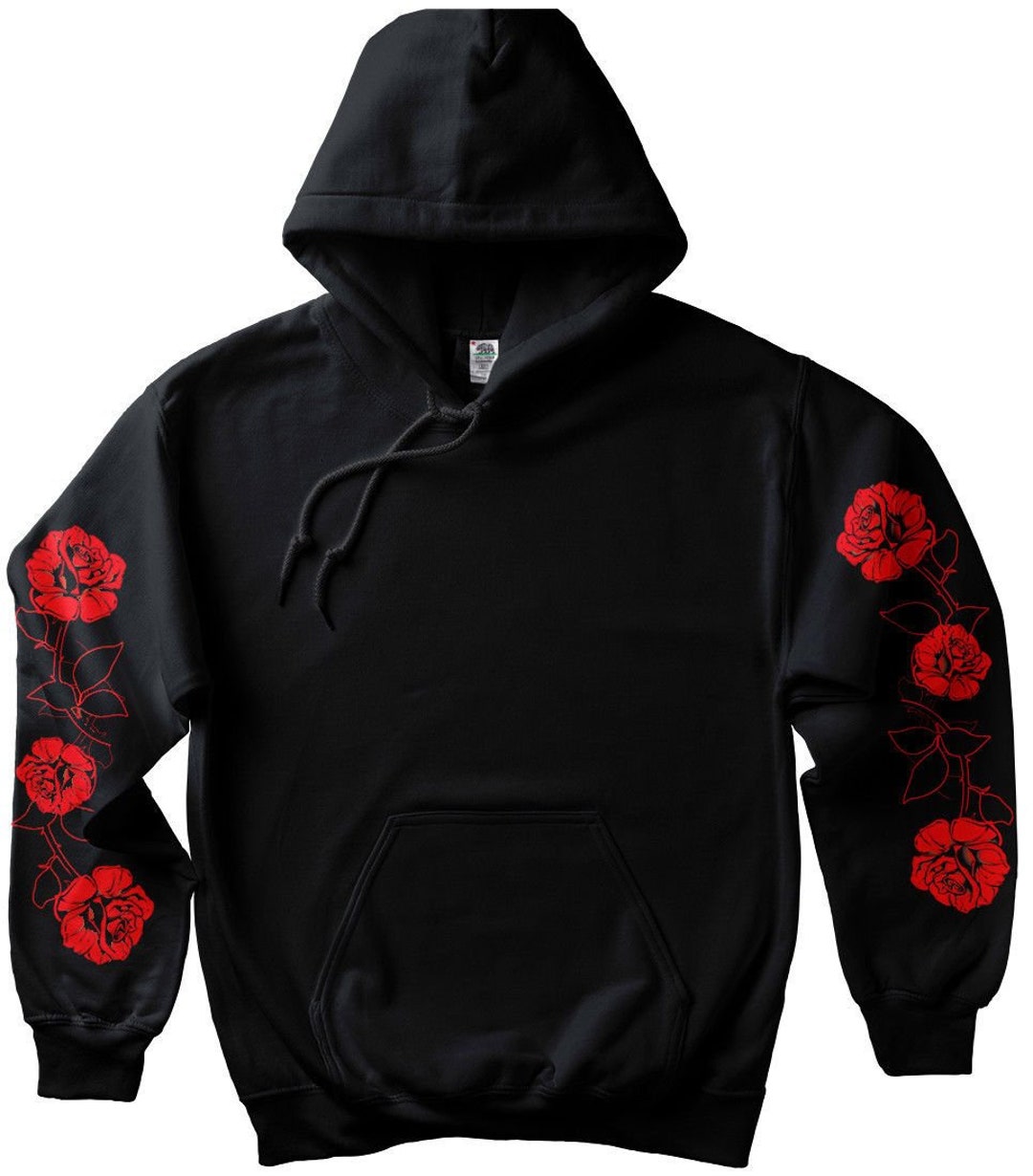 Black Hoodie Roses on Sleeves Pullover Sweatshirt Urban Wear - Etsy  Singapore