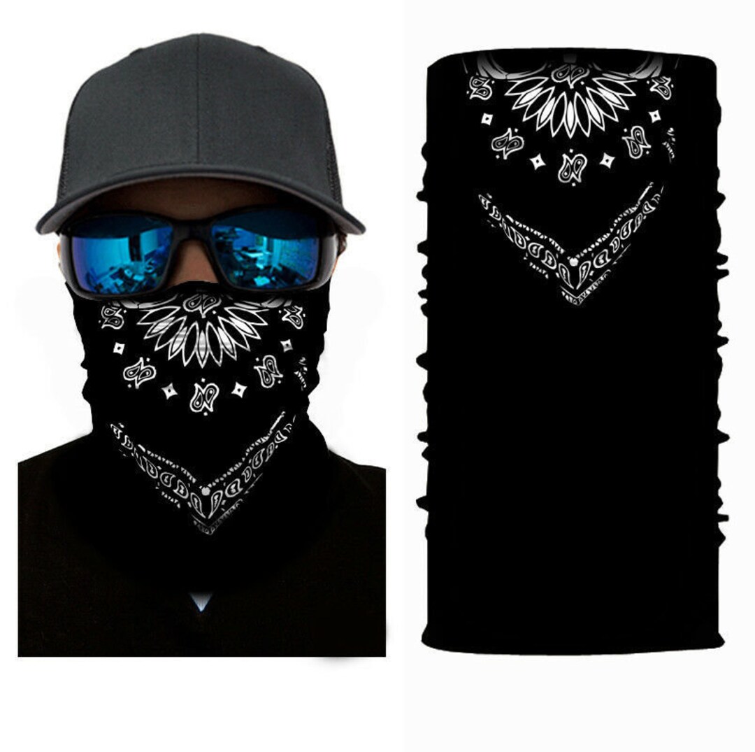 Black Bandana Skull Face Mask Bandana Print Neck Gaiter Face Etsy