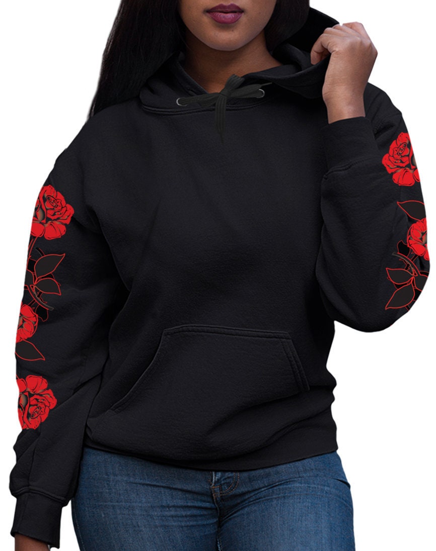 Hoodies with roses on the sleeves hotsell