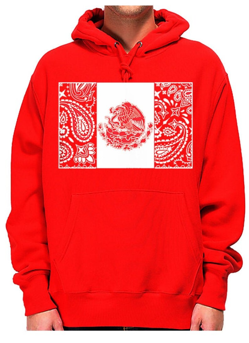 Red Bandana Mexican Mexico Flag Hoodie Norteno Rap Aztec Art Etsy
