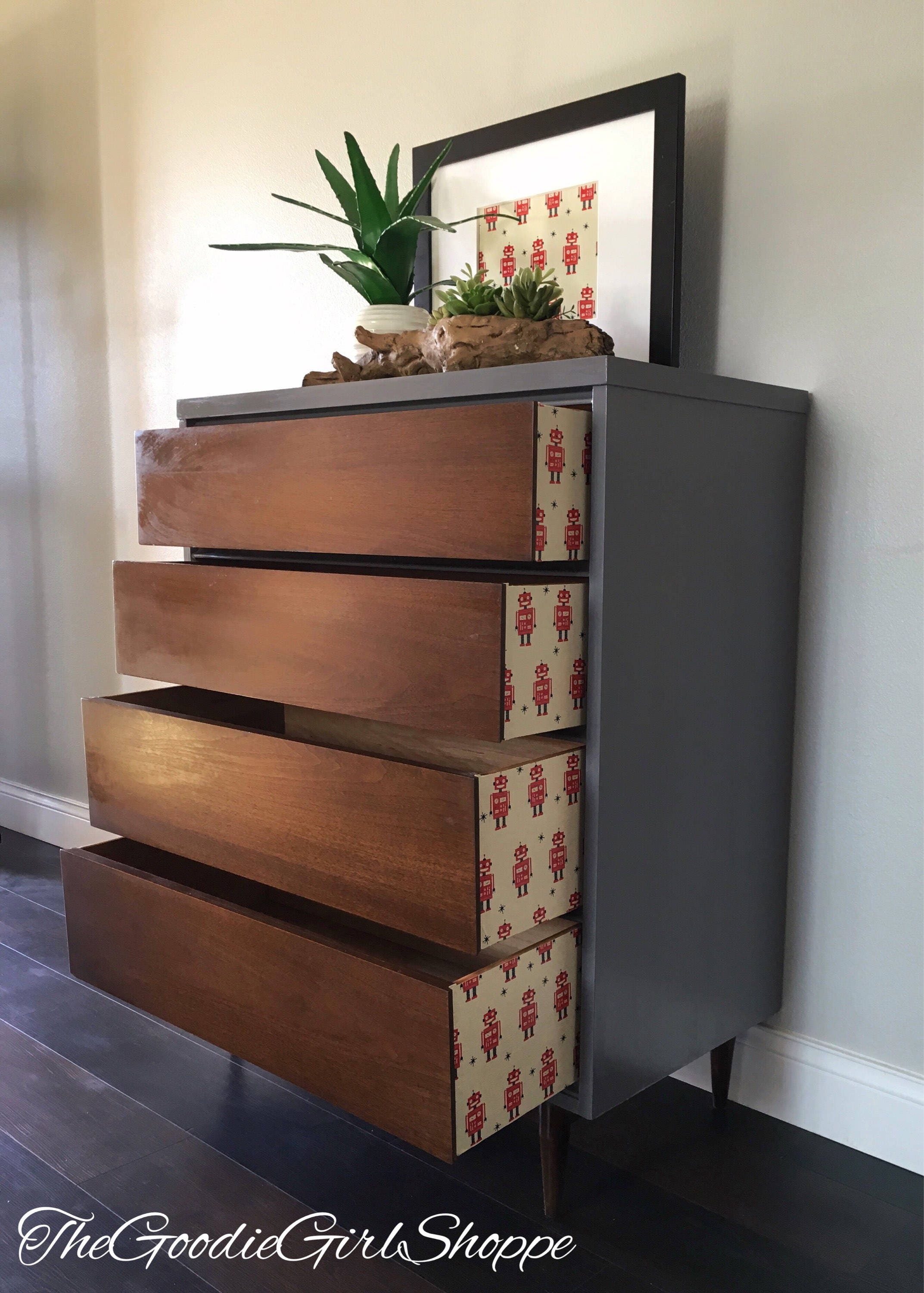 Mid Century Modern Four Drawer Dresser gray mcm painted Etsy
