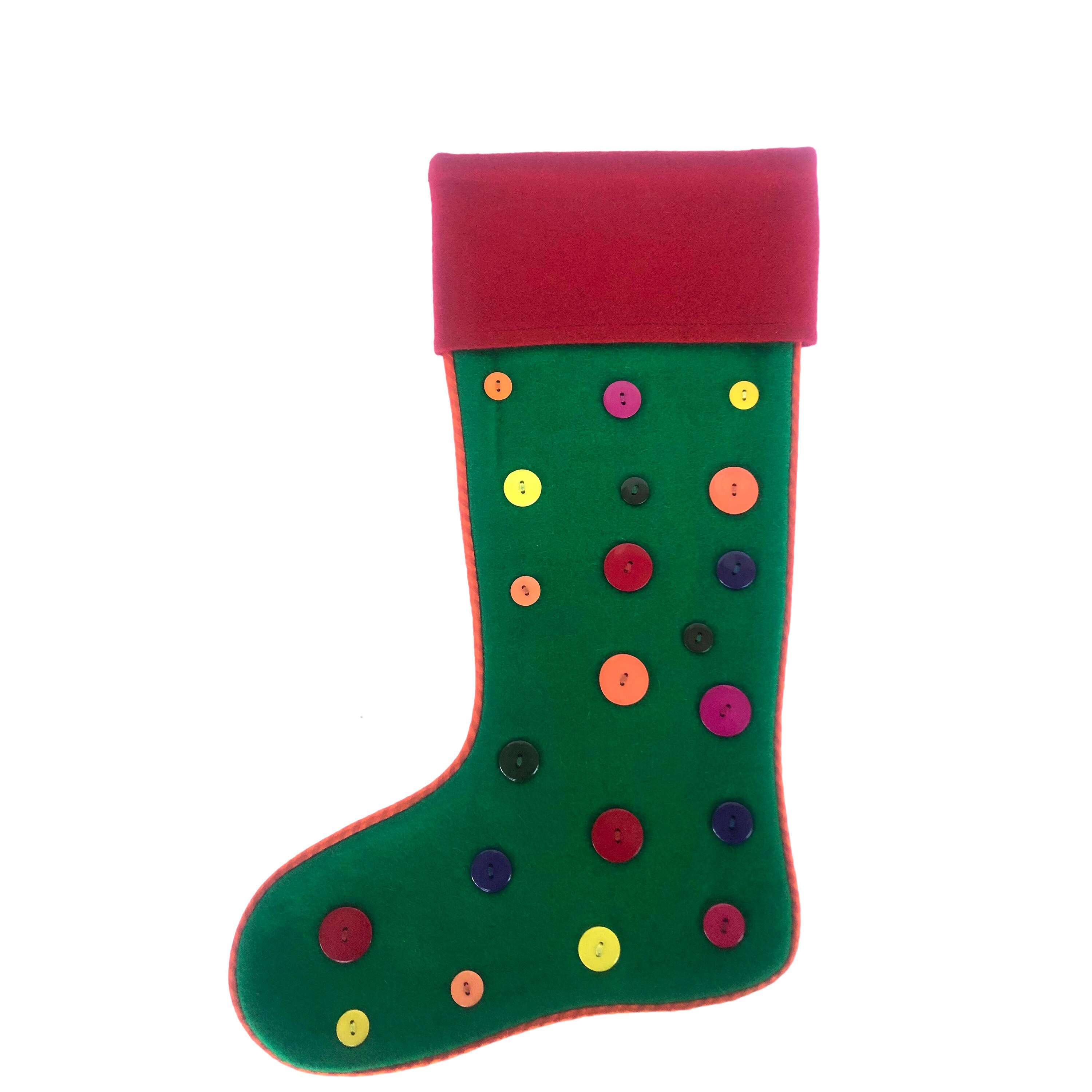 Green Wool Felt Christmas Stocking With Buttons and Orange Etsy UK