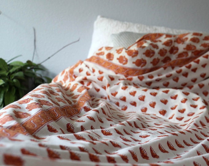 Indian Block print duvet cover rust color small floral