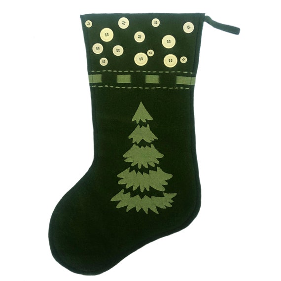 Green pines Holiday Wool Felt Stocking