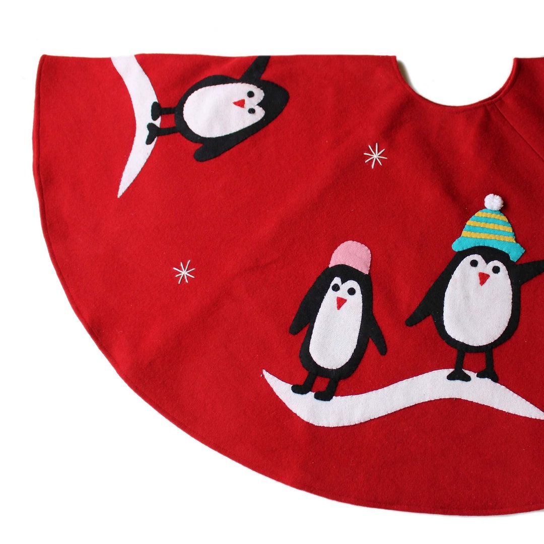 Penguins in Hats Red Felt Christmas Tree Skirt Etsy