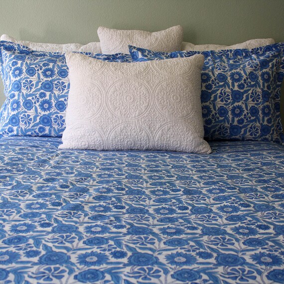 Indian Wood Block Printed Blue Sunflower Duvet Cover With Six Etsy