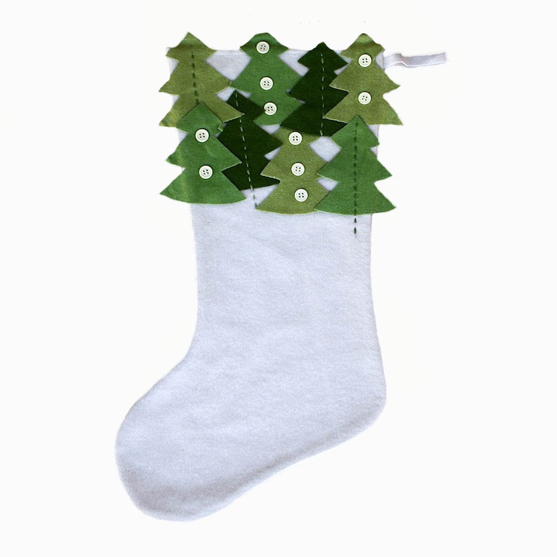 Green pines Holiday Wool Felt Stocking