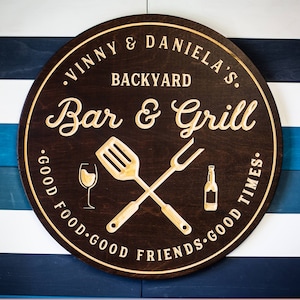 Bar & Grill Sign, Bar Signs, BBQ Signs, Personalized Bar Sign, Custom Patio Sign, Carved Wood Signs, Wedding Gift,  Gift,