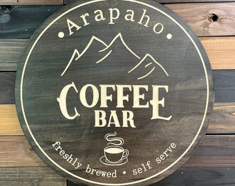 Personalized Coffee Bar Sign: Carved Wood or PVC, Custom Name