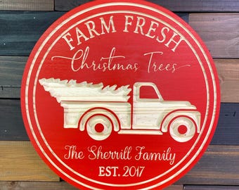Custom Christmas Tree Truck Sign: Carved Wood Holiday Decor