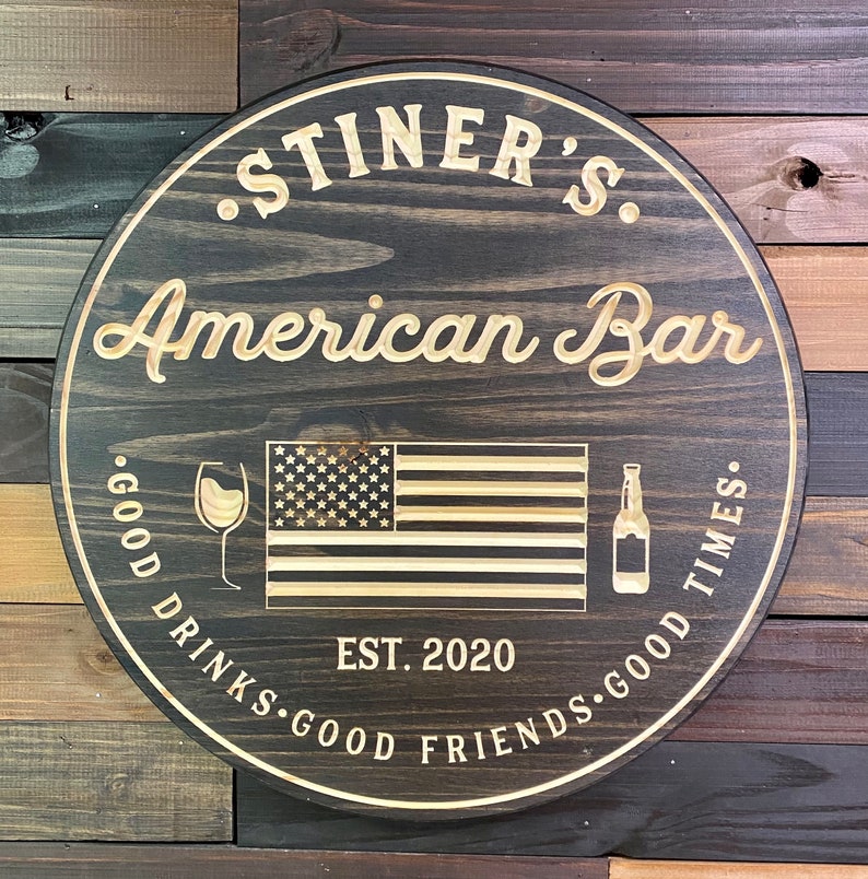 Personalized Signs Wedding Gift Personalized Bar Sign Bar Decor American Flag Sign Flag Bar Sign Man Cave Groomsmen Gift Bar Signs