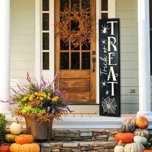 Trick or Treat Front Porch Sign, Fall Decor, Halloween Decor, Carved Signs, Porch Decor, Halloween Gift, Housewarming Gift, Porch Leaner