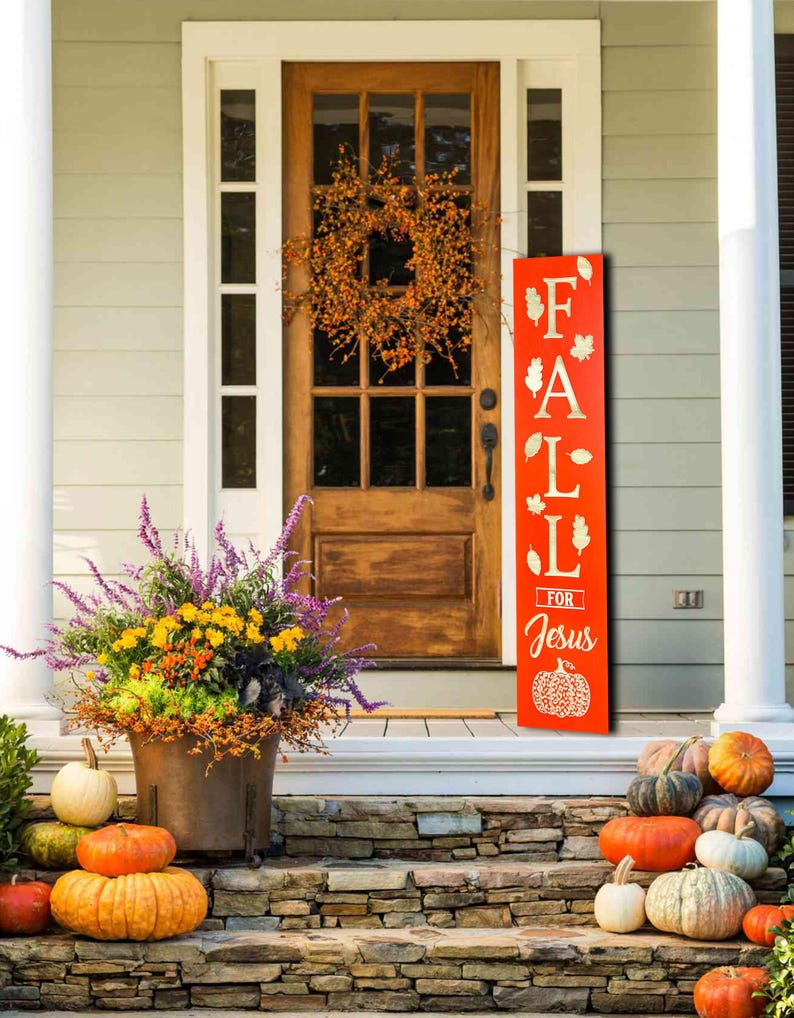 Panneau en bois sculpté Fall for Jesus : décoration de porche d'automne image 1