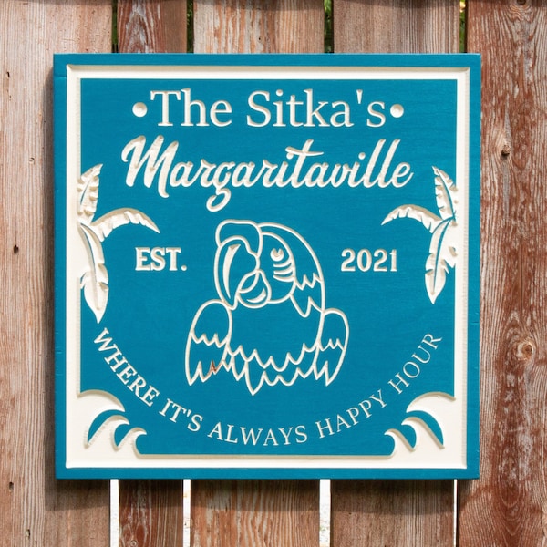 Custom Parrot Sign, Margaritaville Sign, Personalized Sign, Carved Wood Signs, Margaritaville Decor, Custom Signs, Home Bar Signs, Tiki Sign