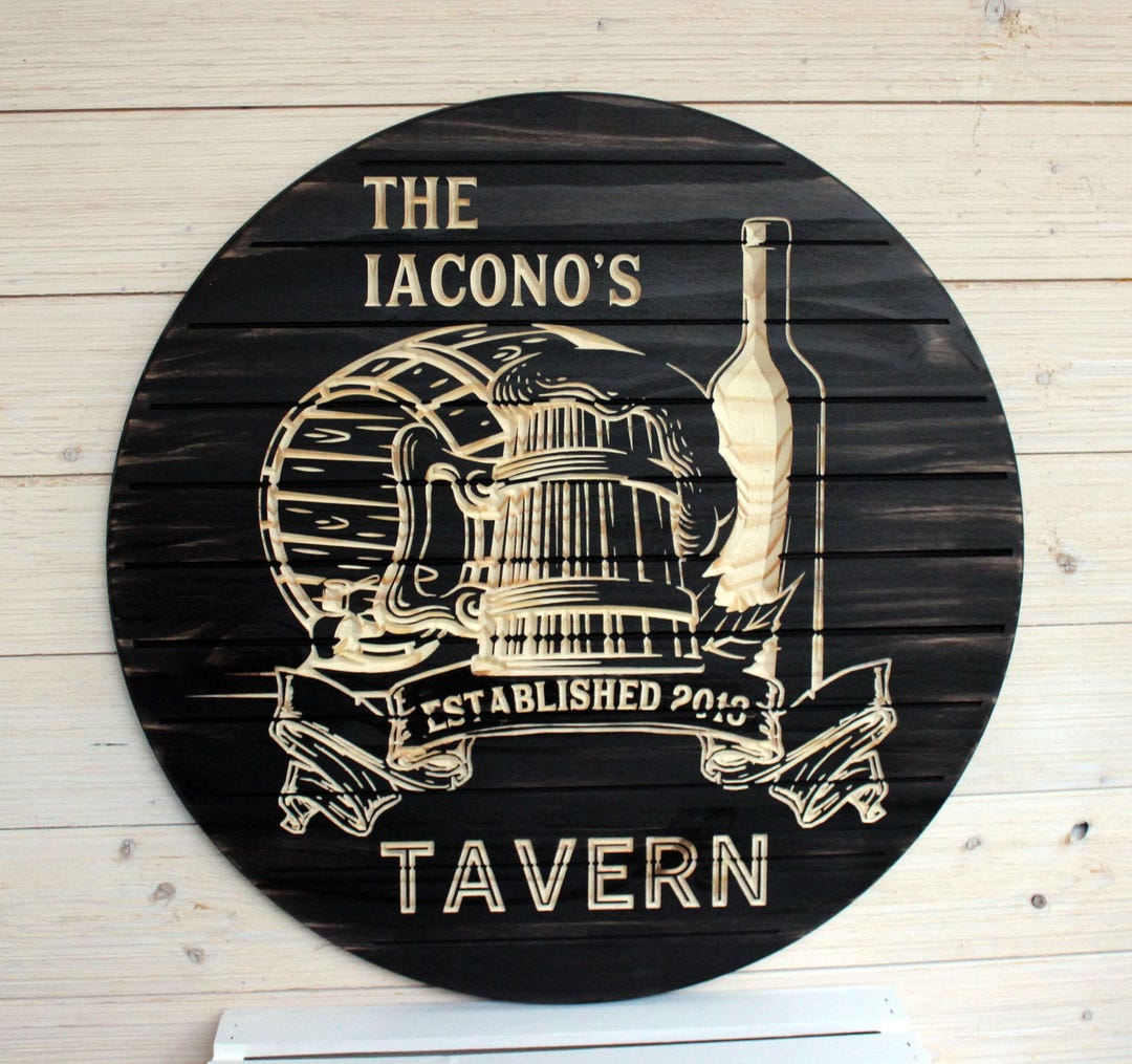 Rustic Personalized Bar Sign: Carved Barrel Tavern Decor - Etsy