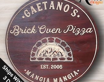 Enseigne à pizza personnalisée : décoration de four en briques en bois sculpté