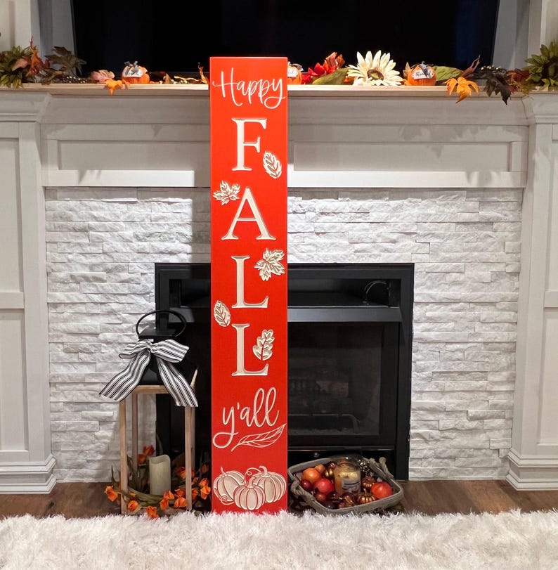 Happy Fall Y'all Sign: Carved Wood Porch Decor Bild 1
